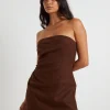 Store SUBTITLED Lui Linen Mini Dress In Chocolate