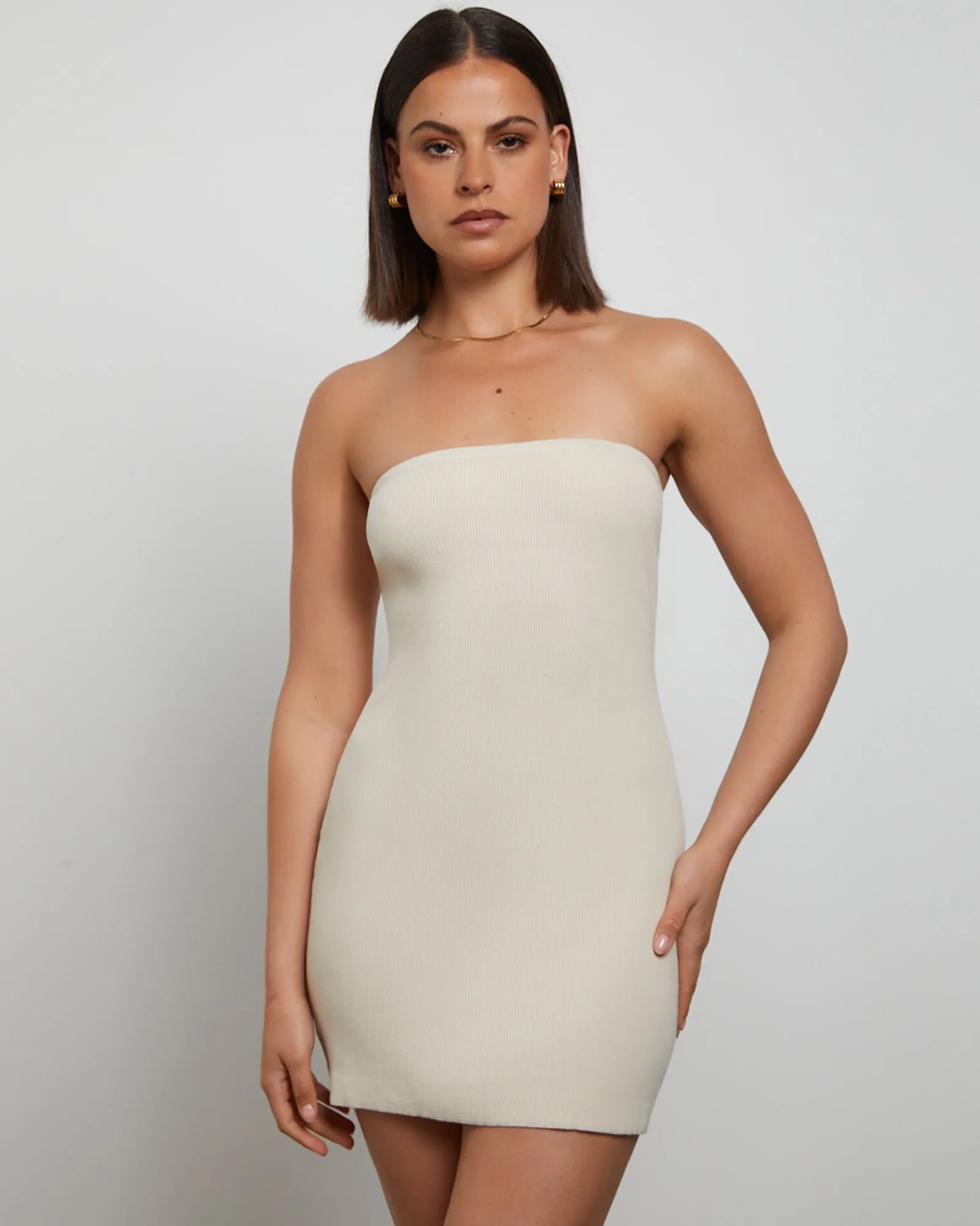 luxe_knitted_bandeau_mini_0.webp Store GENERAL PANTS CO. BASICS Luxe Knitted Bandeau Mini Dress In Stone