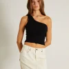 Fashion GENERAL PANTS CO. BASICS Luxe Knitted One Shoulder Top In Black
