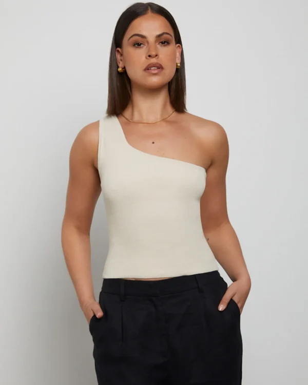 Discount GENERAL PANTS CO. BASICS Luxe Knitted One Shoulder Top In Vintage Stone