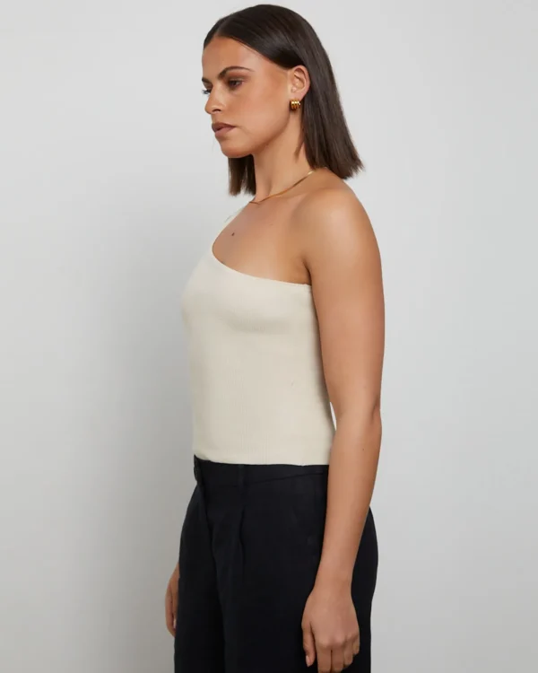 Discount GENERAL PANTS CO. BASICS Luxe Knitted One Shoulder Top In Vintage Stone