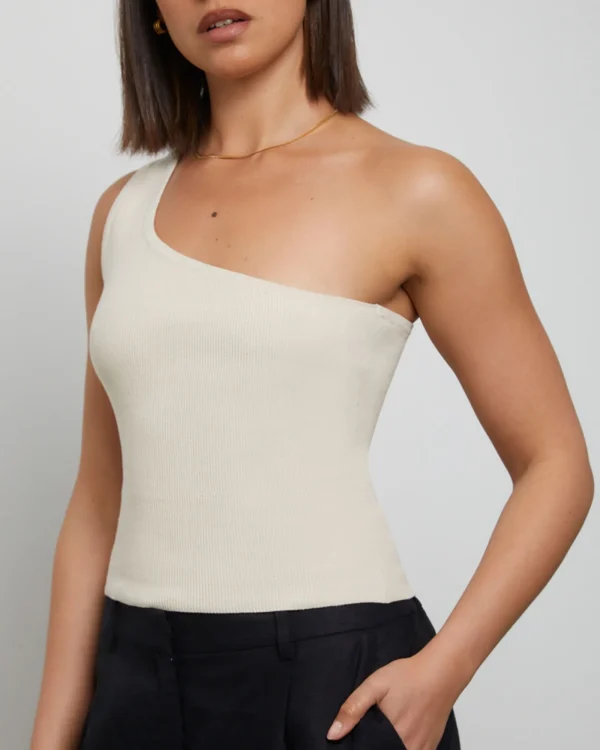 Discount GENERAL PANTS CO. BASICS Luxe Knitted One Shoulder Top In Vintage Stone