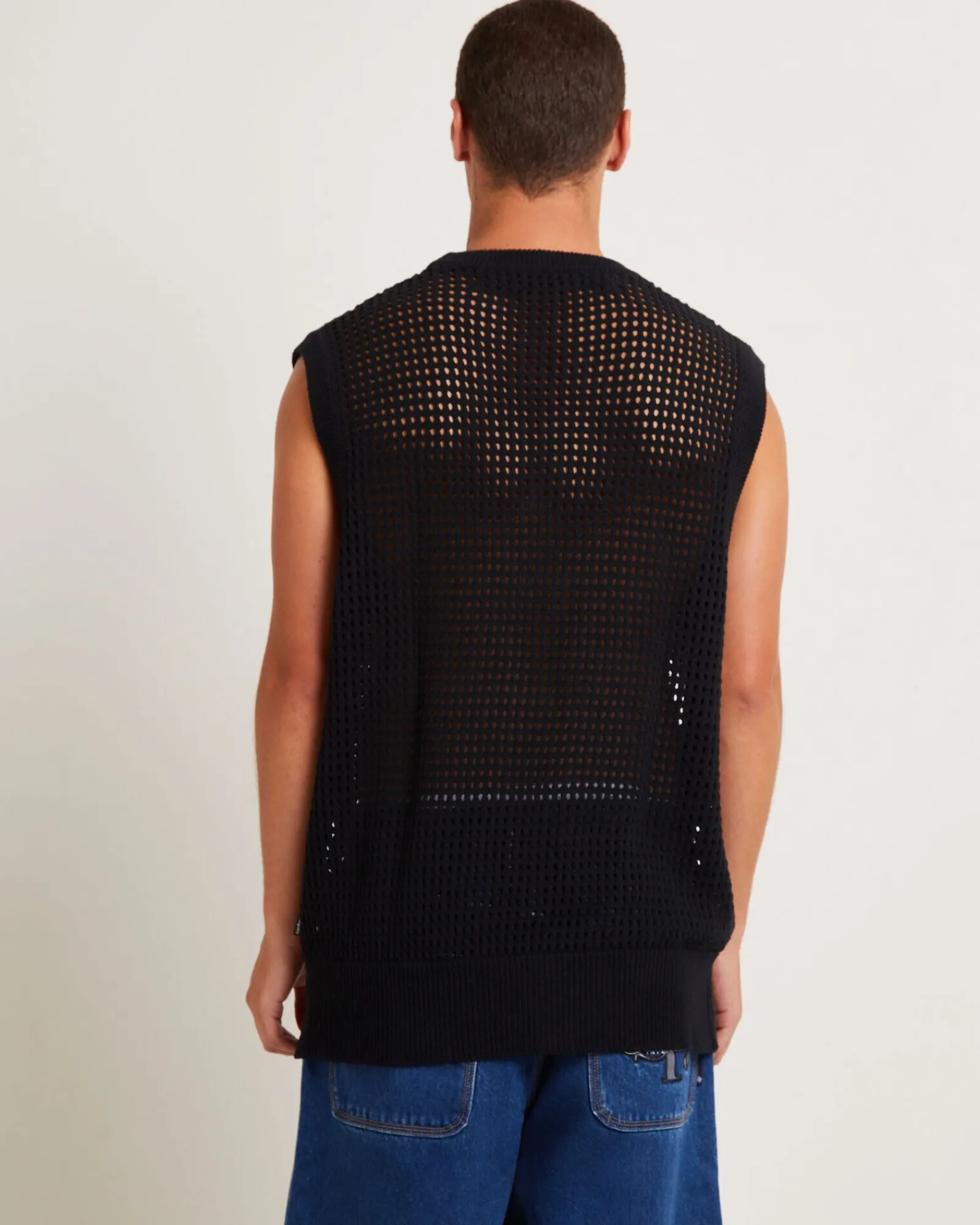 lydo_net_knit_vest_in_bla_1.webp Sale BLACK NOISE WHITE RAIN Lydo Net Knit Vest In Black