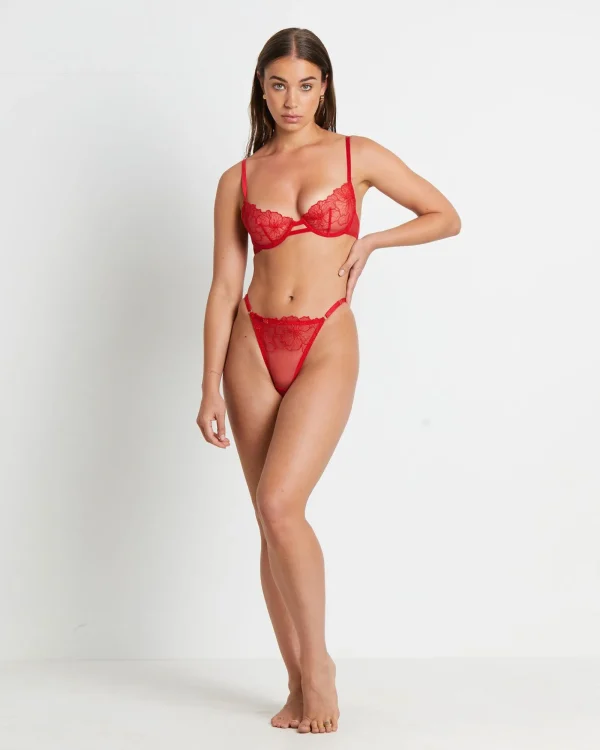 Hot LOVE NOTES Maple Scallop Lace Cage Bra In Flame Red