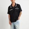 New FORMER Marilyn Faint Short Sleeve Shirt In Black Oyster