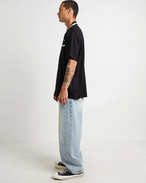 New FORMER Marilyn Faint Short Sleeve Shirt In Black Oyster