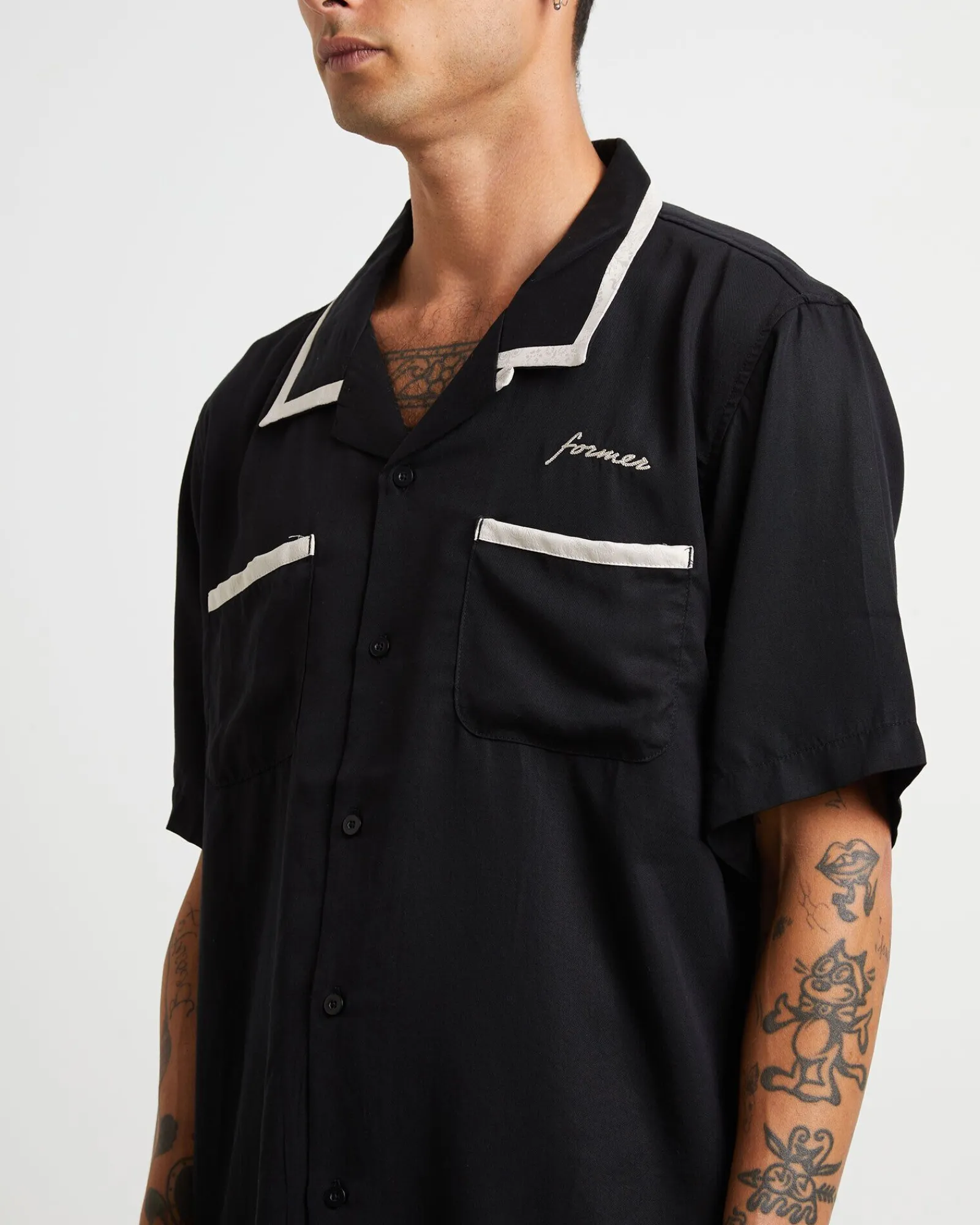 marilyn_faint_short_sleev_4.webp New FORMER Marilyn Faint Short Sleeve Shirt In Black Oyster