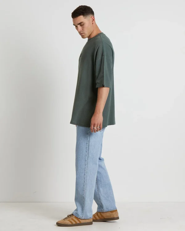New STANDARD JEAN CO Marlo Waffle Short Sleeve T-Shirt In Fatigue Green