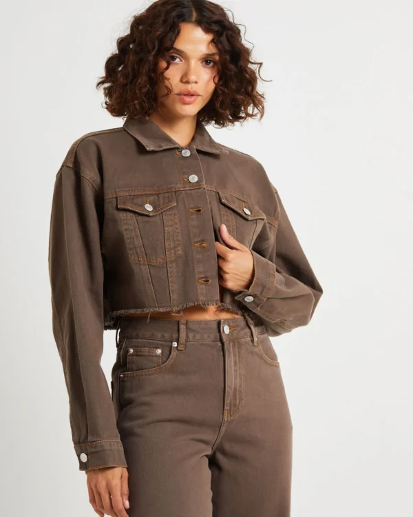 Store INSIGHT Mia Crop Denim Jacket Washed Sepia