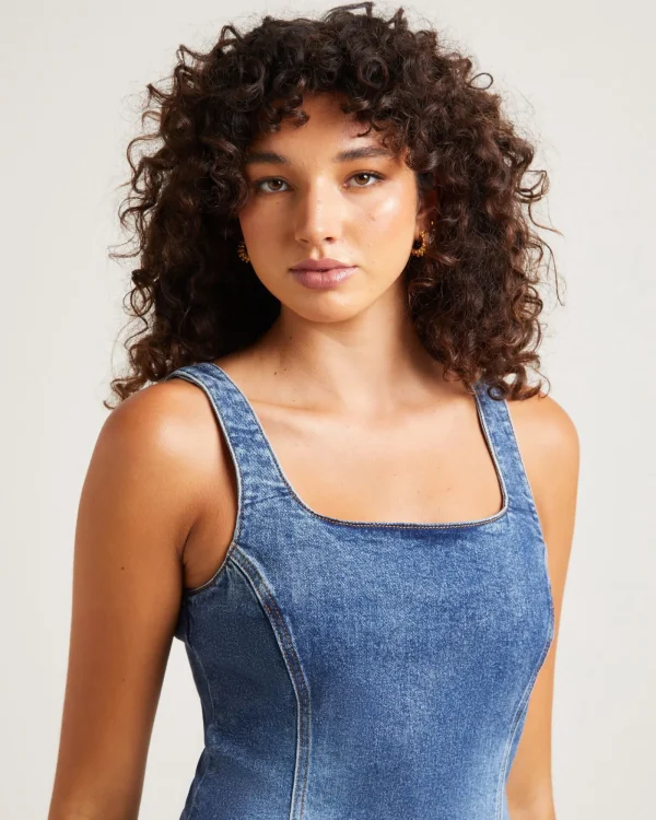 New INSIGHT Miffy Square Neck Mini Denim Dress Blue