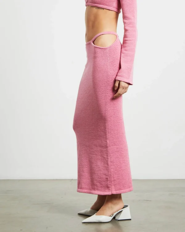 Store SUBTITLED Mika Knit Strap Midi Skirt In Strawberry Pink