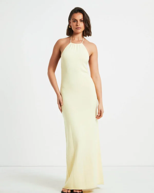 Discount SUBTITLED Mimi Knit Tie Back Midi Dress In Butter Yellow
