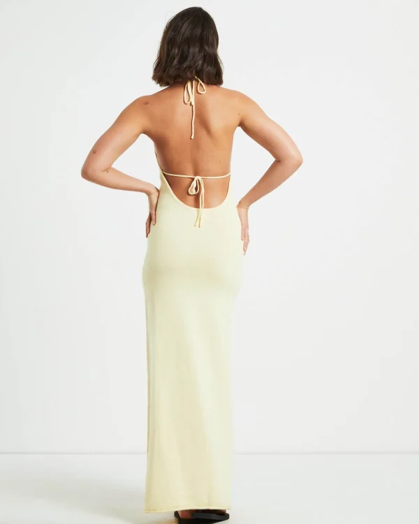 Discount SUBTITLED Mimi Knit Tie Back Midi Dress In Butter Yellow