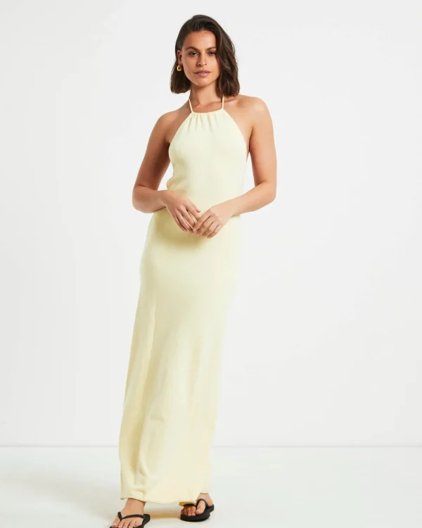 Discount SUBTITLED Mimi Knit Tie Back Midi Dress In Butter Yellow