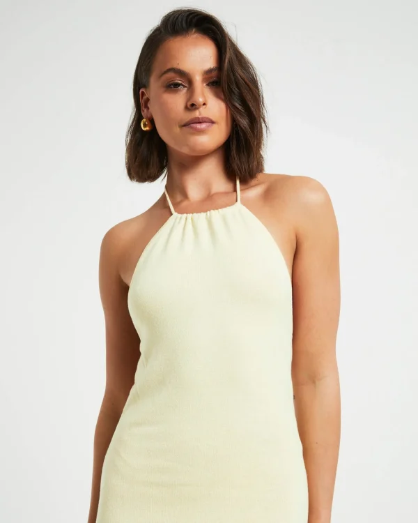 Discount SUBTITLED Mimi Knit Tie Back Midi Dress In Butter Yellow