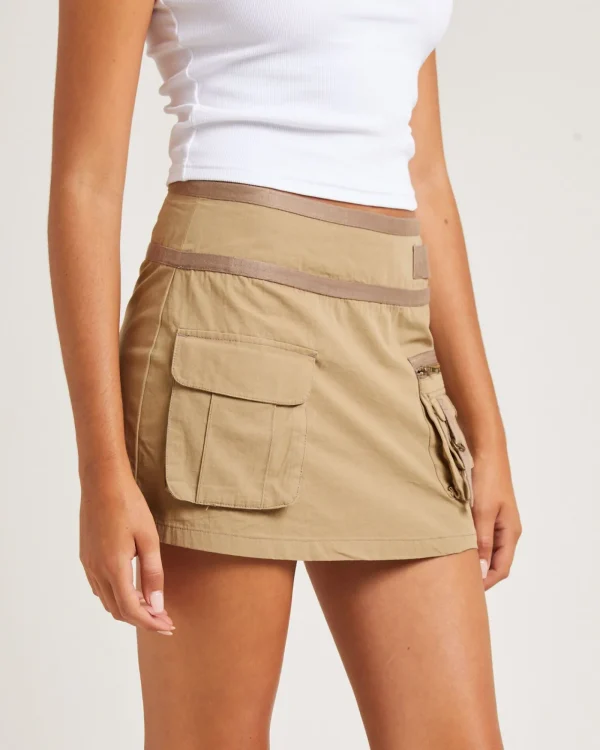 Sale INSIGHT Multi Pocket Cargo Mini Skirt In Khaki