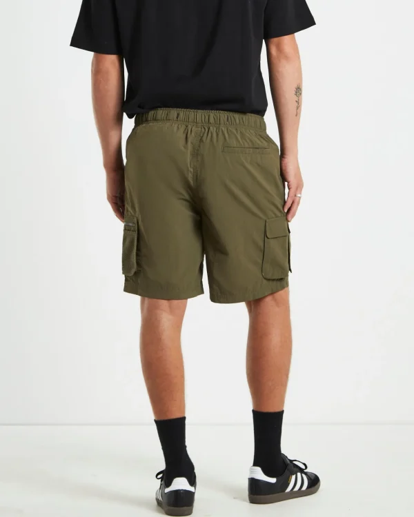 Best Sale BLACK NOISE WHITE RAIN Multi Pocket Utility Cargo Shorts In Army Green