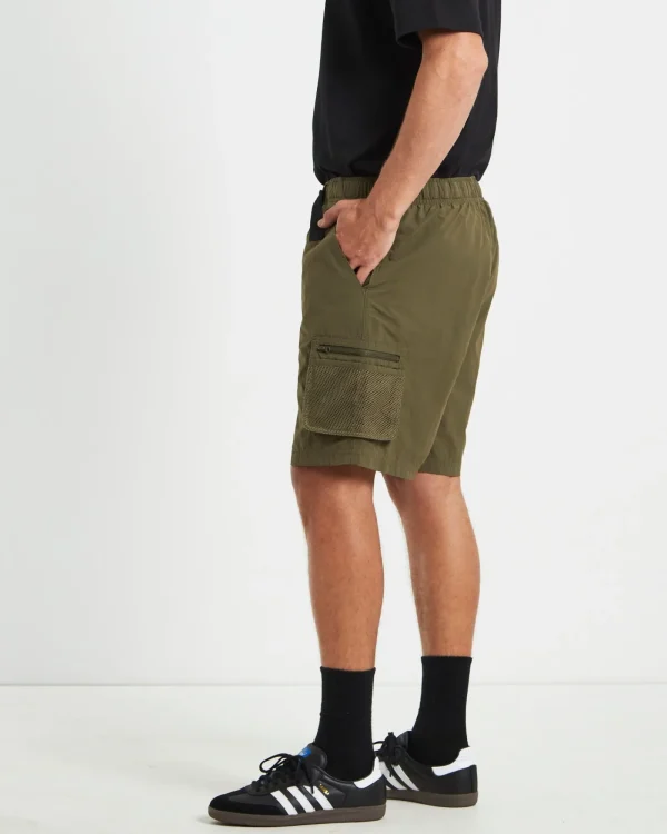 Best Sale BLACK NOISE WHITE RAIN Multi Pocket Utility Cargo Shorts In Army Green