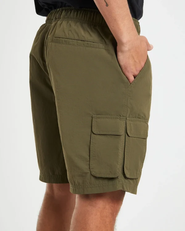 Best Sale BLACK NOISE WHITE RAIN Multi Pocket Utility Cargo Shorts In Army Green
