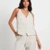 Online SUBTITLED Naomi Linen Halter Vest In Oat Marle