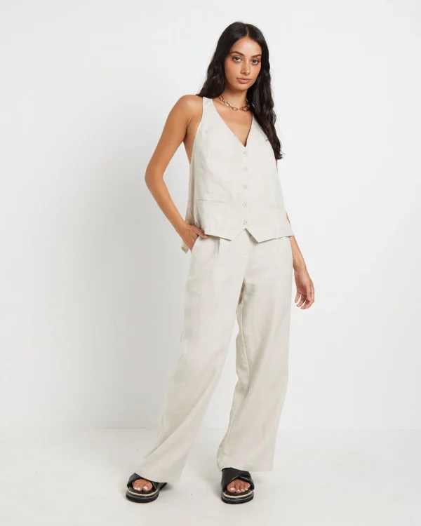 Online SUBTITLED Naomi Linen Halter Vest In Oat Marle