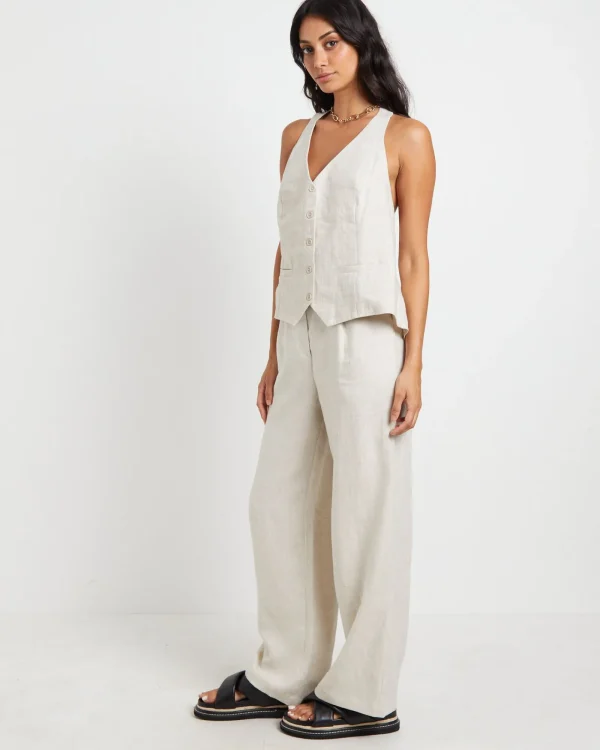 Online SUBTITLED Naomi Linen Halter Vest In Oat Marle