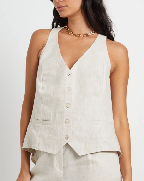 Online SUBTITLED Naomi Linen Halter Vest In Oat Marle