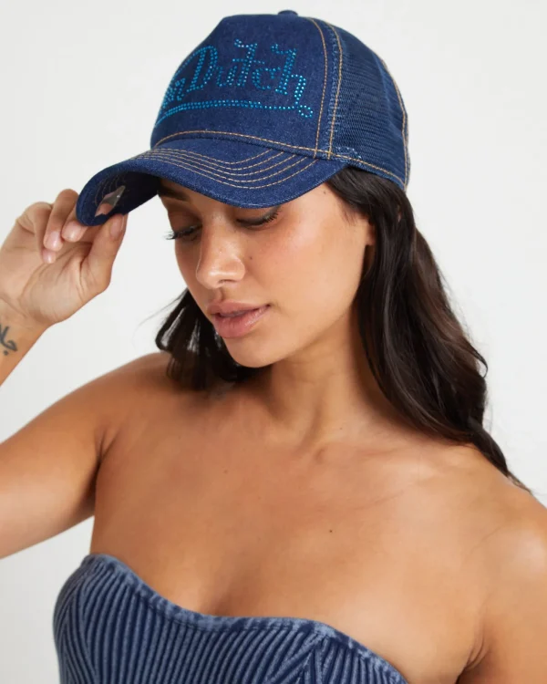 Outlet VON DUTCH Navy Stone Denim Trucker Cap
