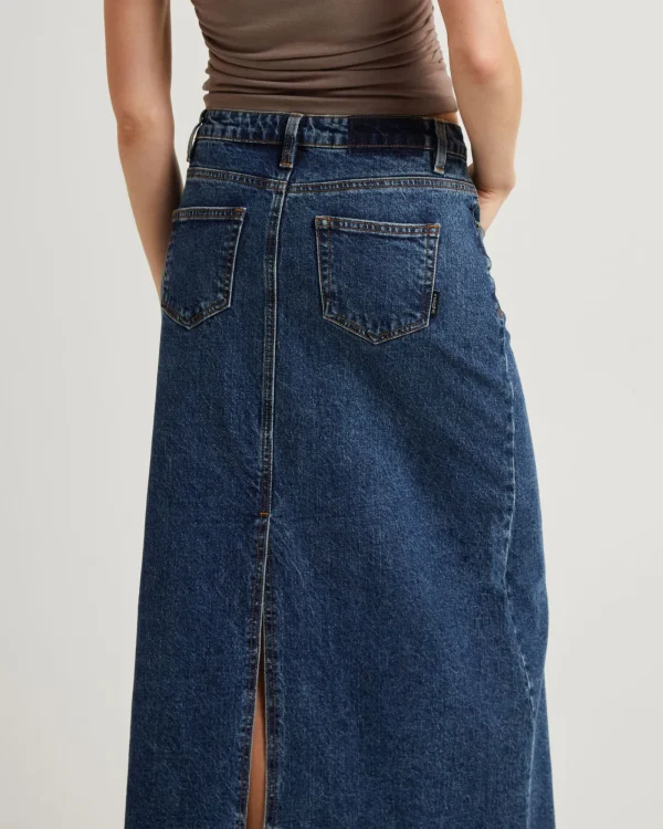 New INSIGHT Naya Maxi Denim Skirt Grunge Blue