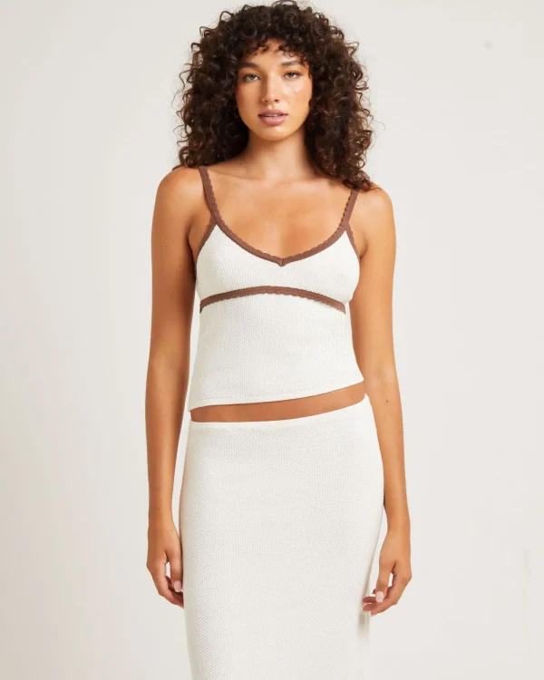 Shop SUBTITLED Nori Compact Contrast Knit Top Oat