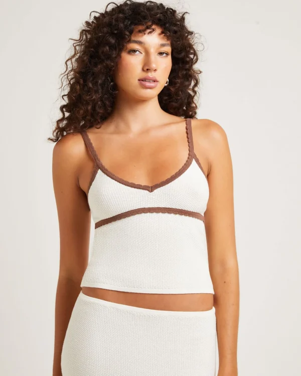 Shop SUBTITLED Nori Compact Contrast Knit Top Oat