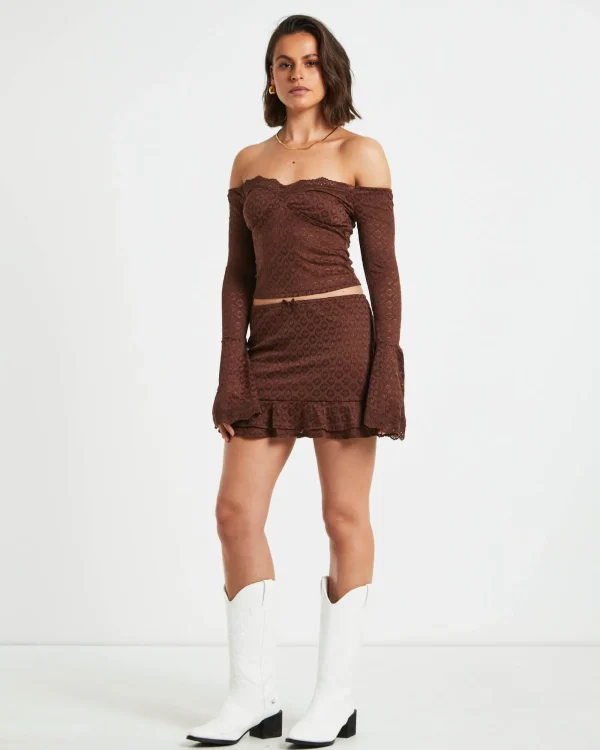 Sale ALICE IN THE EVE Nyra Lace Peplum Mini Skirt In Chocolate Brown