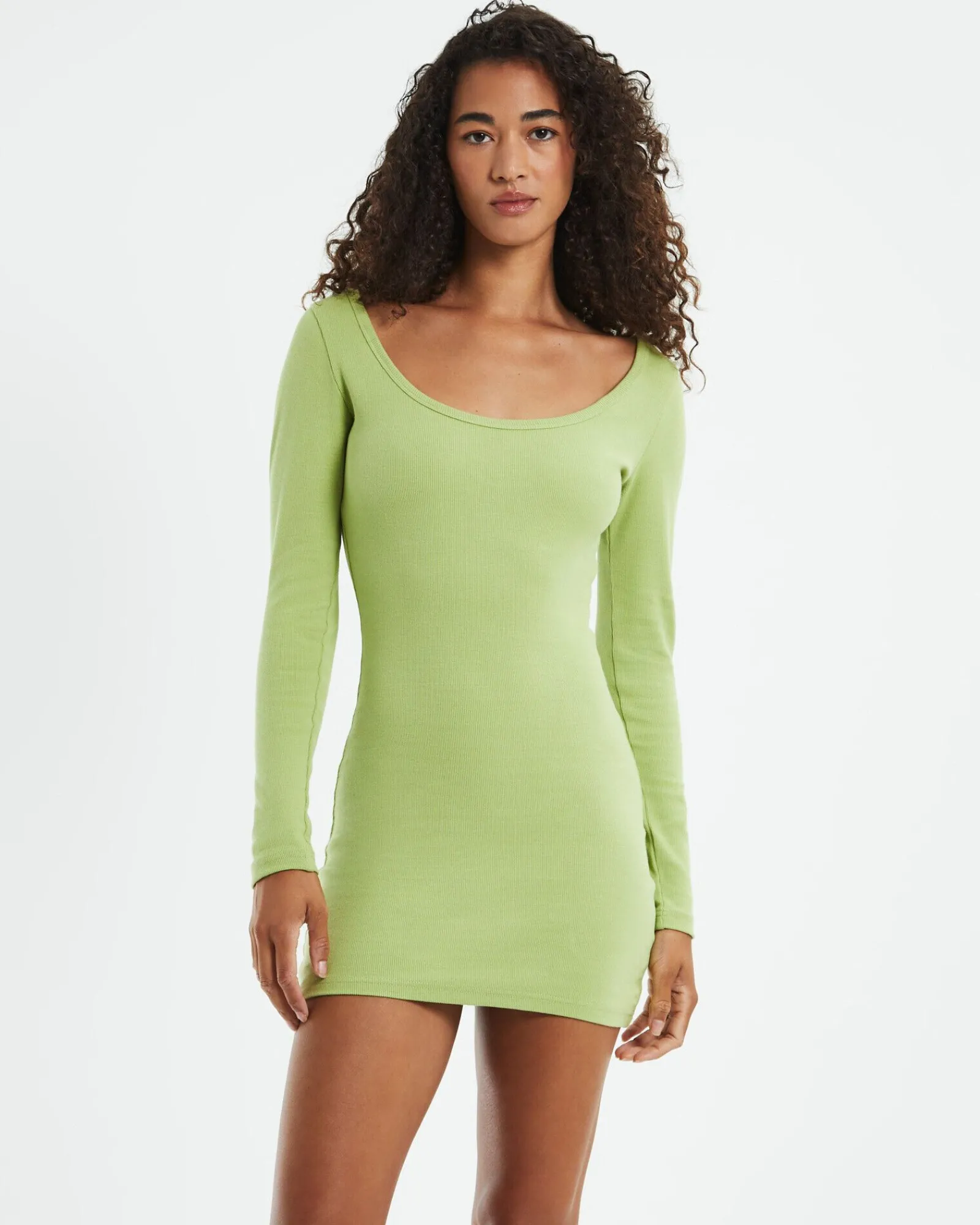 open_neck_long_sleeve_dre_0.webp Best GENERAL PANTS CO. BASICS Open Neck Long Sleeve Dress Lime