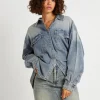 Cheap ONE TEASPOON Oversized Denim Western Shirt Dirty Blue