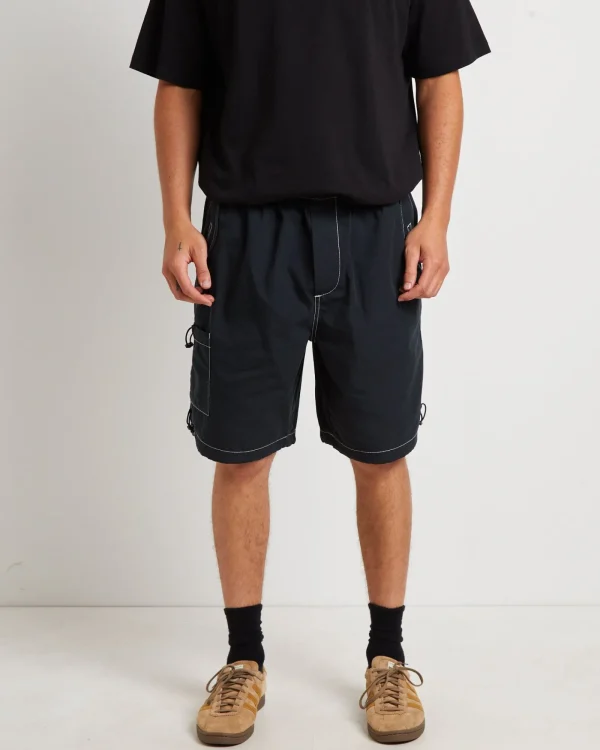Cheap BLACK NOISE WHITE RAIN Parachute Shorts In Petrol Navy