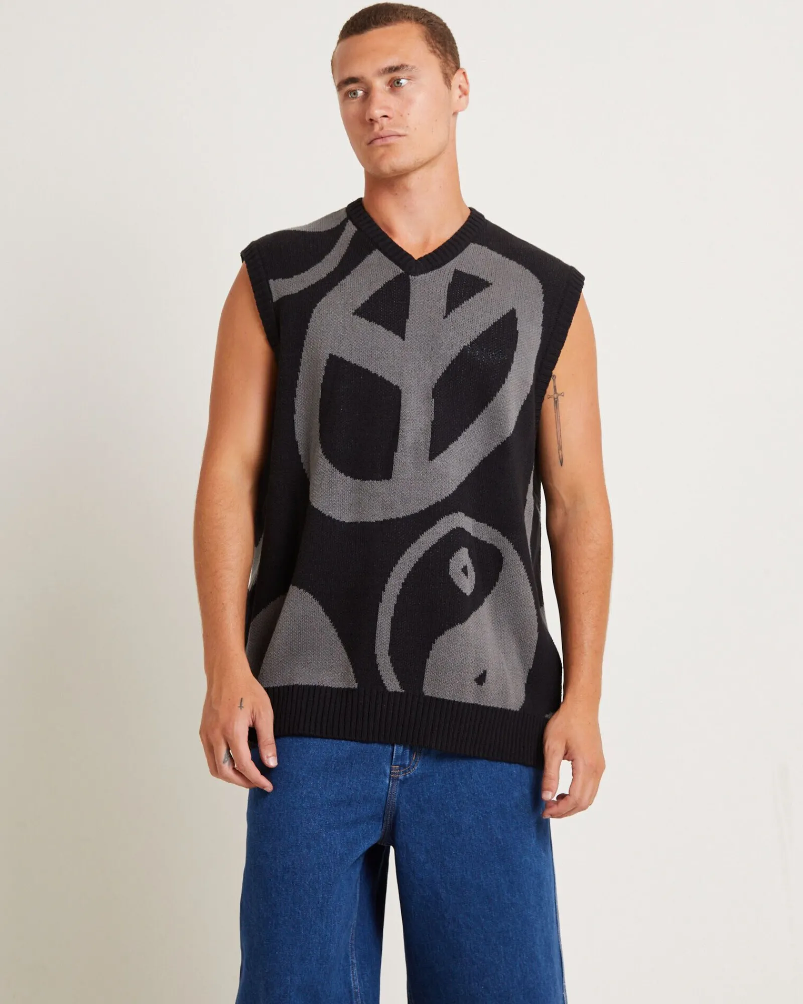 peace_corp_knitted_vest_i_0.webp Hot SPENCER PROJECT Peace Corp Knitted Vest In Black