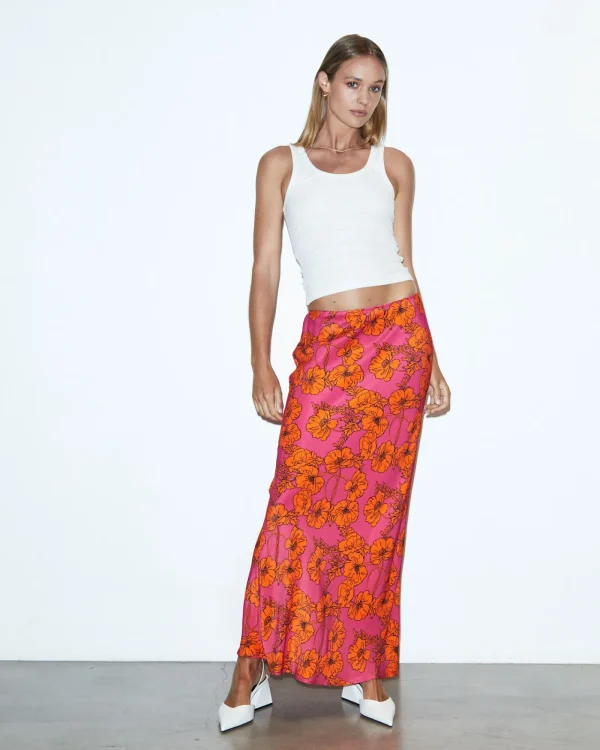 Best Sale STUDIO Penelope Bloom Low Rise Midi Skirt Pink