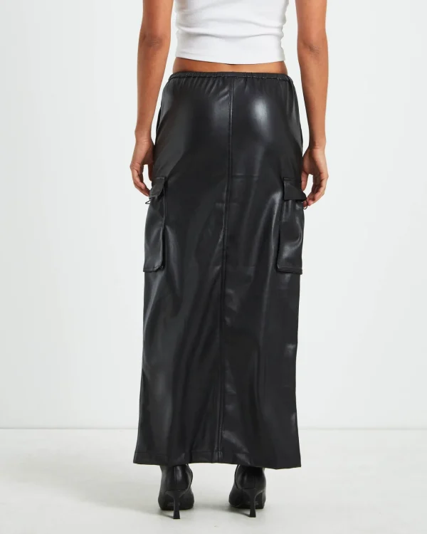 Fashion ALICE IN THE EVE Phoebe Leather Look Cargo Skirt Black