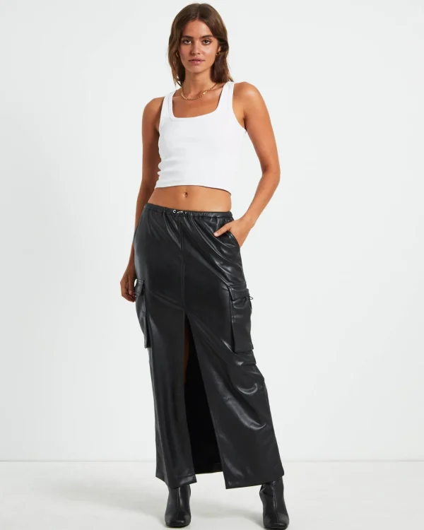 Fashion ALICE IN THE EVE Phoebe Leather Look Cargo Skirt Black