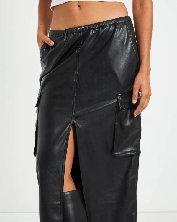 Fashion ALICE IN THE EVE Phoebe Leather Look Cargo Skirt Black