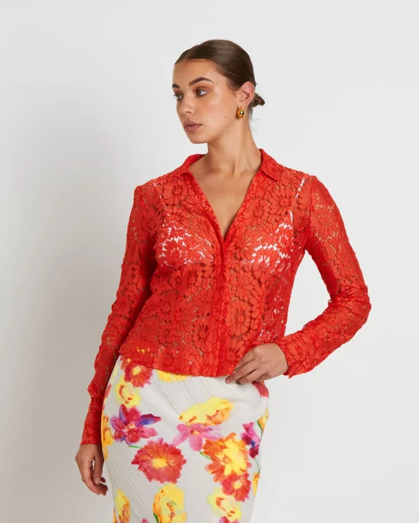New STUDIO Pip Sheer Lace Long Sleeve Shirt