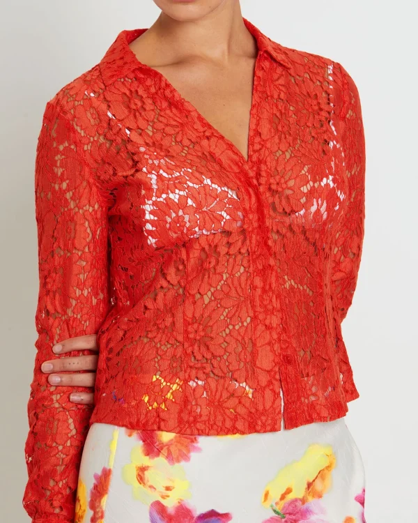 New STUDIO Pip Sheer Lace Long Sleeve Shirt