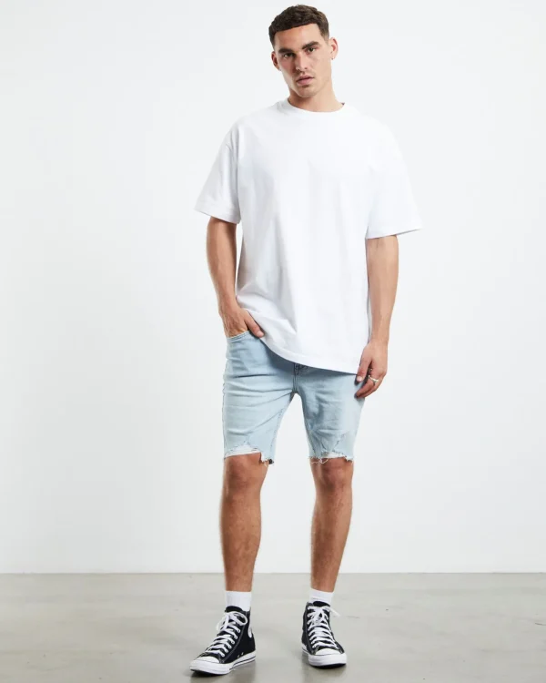 New INSIGHT Pistol Denim Shorts Break Blue