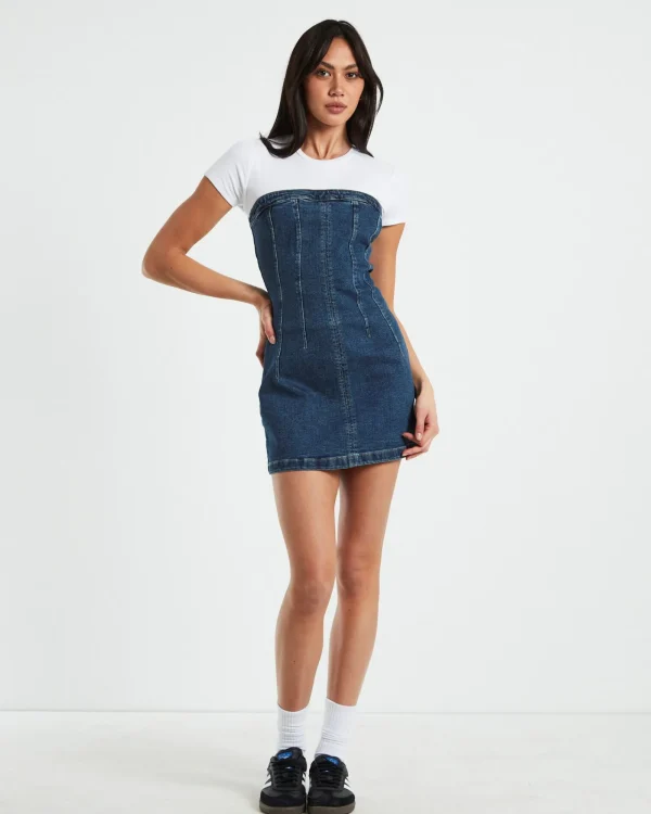Best INSIGHT Pixie Corset Denim Mini Dress Grunge Blue
