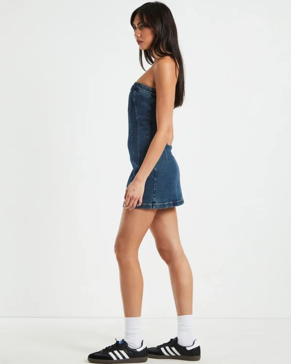 Best INSIGHT Pixie Corset Denim Mini Dress Grunge Blue