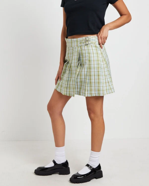 Discount X GIRL Plaid Pleated Skirt In Army Green