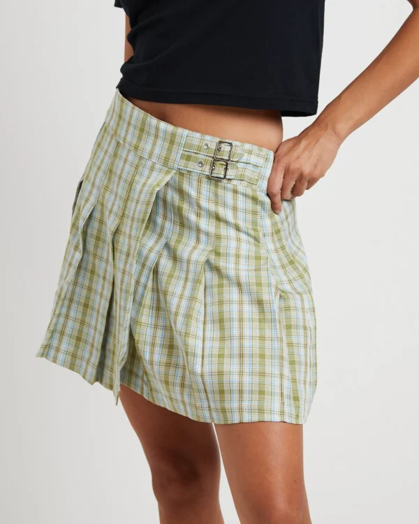 Discount X GIRL Plaid Pleated Skirt In Army Green
