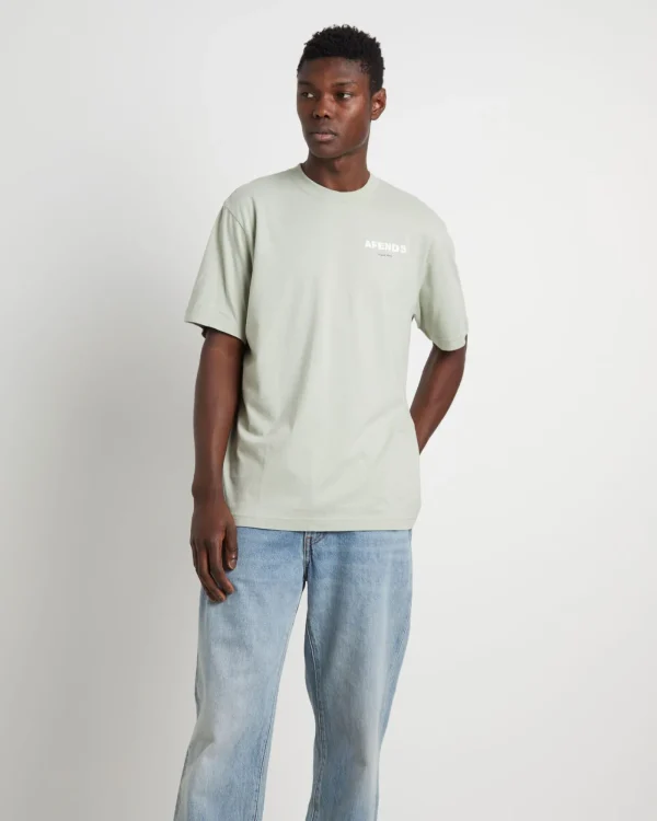 New AFENDS Question Recycled Retro Fit Short Sleeve T-Shirt In Eucalyptus Green