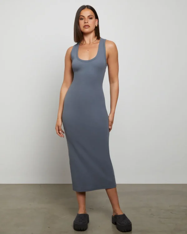 Fashion GENERAL PANTS CO. BASICS Racer Back Midi Dress In Slate Grey