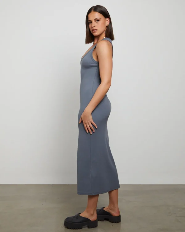 Fashion GENERAL PANTS CO. BASICS Racer Back Midi Dress In Slate Grey